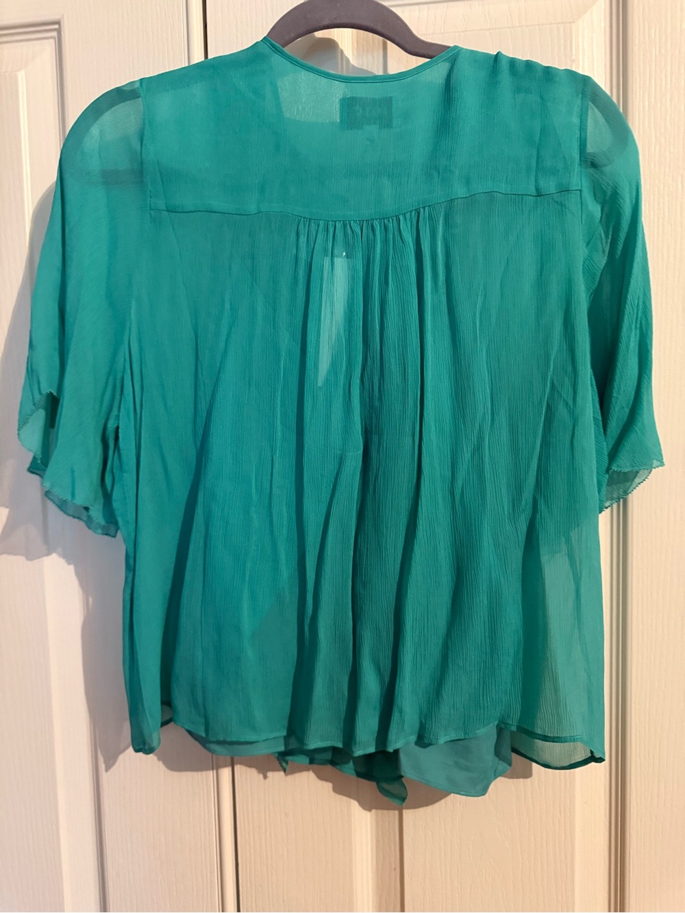 Joie Teal Ruffle Button-Front Blouse - Picture 3 of 5